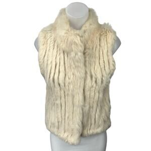 HH Haute Hippie Genuine Rabbit Fur Cream Sleeveless Jacket Vest Coat Top Size S